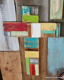 patchwork cross, reclaimed, salvaged, wood scraps, rustic cross, http://bec4-beyondthepicketfence.blogspot.com/2016/02/more-rustic-crosses-and-finding-waldo.html