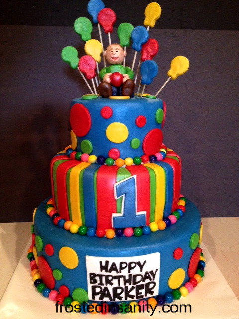 Frosted Insanity 1st Birthday Cake Primary Colors