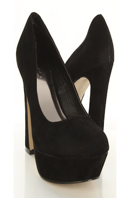 Black Faux Suede Closed Rounded Toe Platform Chunky Pump Heels 