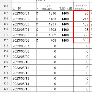 私の基礎代謝と活動代謝