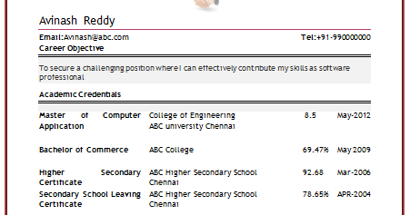 Download Resume Format For Fresher Computer Engineer
