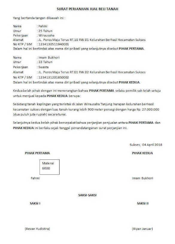 Contoh Surat Pernyataan Perjanjian Bermaterai - 5 Contoh Surat Jual Beli Tanah Bermaterai yang Baik dan Benar - Contoh surat perjanjian pinjam uang dengan bunga.