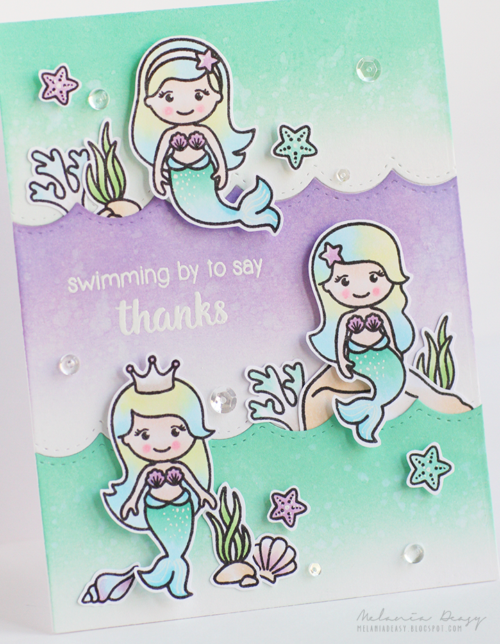 Sunny Studio Stamps: Magical Mermaids Swimming By To Say Thanks Aqua & Lavender Card by Melania Deasy.