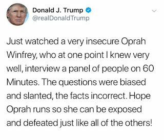 Donald Trump over Oprah Winfrey questions on 60 minutes episode 