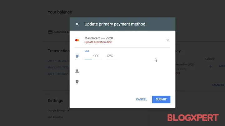 agregar, cambiar o eliminar un método de pago en Google Workspac 5