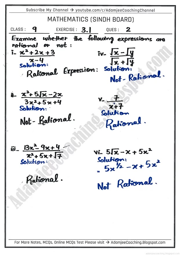 algebraic-expression-and-formulas-exercise-3-1-mathematics-9th