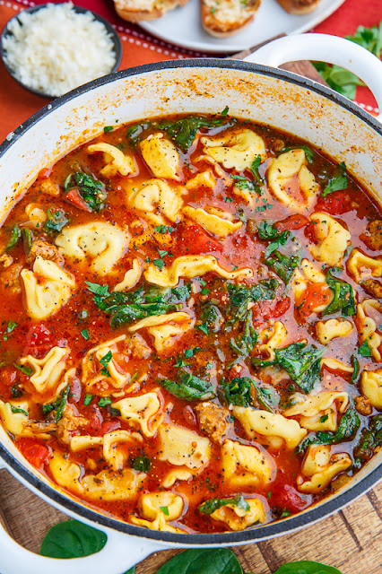 Tortellini Soup with Italian Sausage & Spinach 