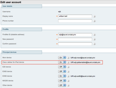 Adding the Cisco Jabber for iPad to VCS User