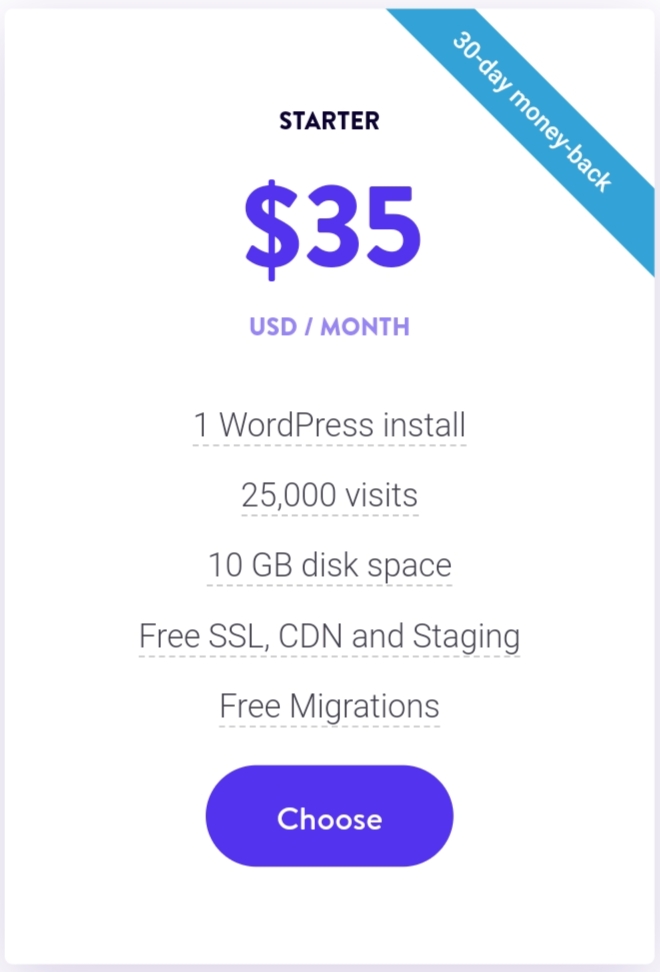 Kinsta Hosting plan Starrer price and details