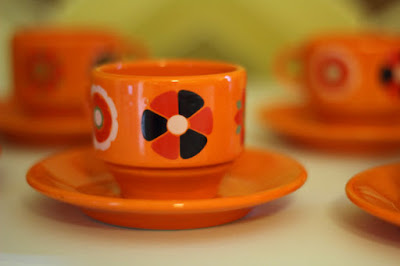 Vintage Orange 1970s Cups and Saucers