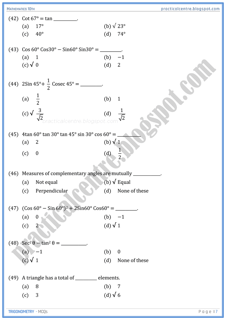 trigonometry-mcqs-mathematics-10th