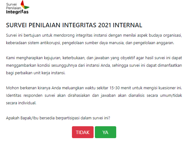 Pengisian Survei Penilaian Integritas KPK 2021