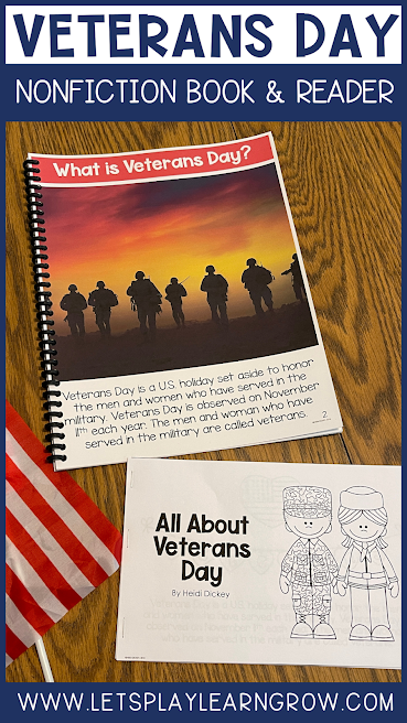 Veterans Day Nonfiction Book & Reader- a color nonfiction book about Veterans day with a printable student reader they can color