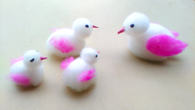 How to make Bird with little babies from cotton. 