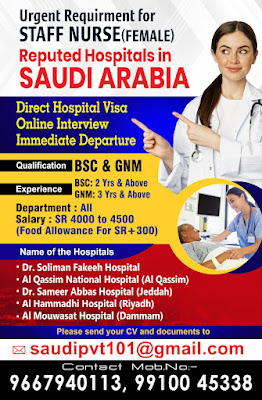 Urgently Required Nurses for Reputed Hospitals in Saudi Arabia