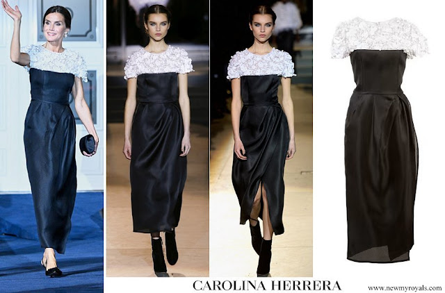 Queen Letizia wore CAROLINA HERRERA Embellished Chiffon-paneled Gazar Midi Dress