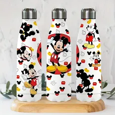 Botella reutilizable de acero inoxidable con diseño de Mickey Mouse, ideal para mantener el agua fría durante tu visita a Disneyland París.