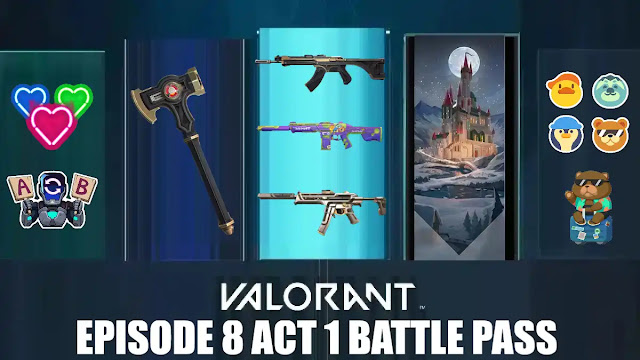 valorant episode 8 act 1, valorant episode 8 act 1 battle pass, valorant episode 8 act 1 skins, valorant episode 8 act 1 battle pass items, valorant ep 8 act 1 playercards