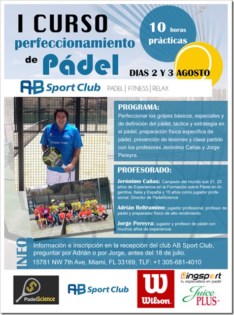 PadelScience se desplaza a Miami a impartir el I Curso de Perfeccionamiento en Pádel en el Club AB SPORT.