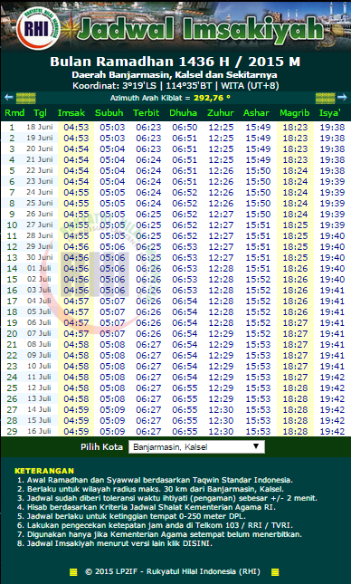 Jadwal Imsakiyah Ramadhan Banjarmasin 1436 Hijriyah 2015 