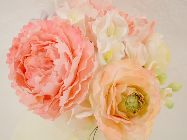 Cherie Kelly's Sugar Peony, Ranunculus and Rose Pastel Colour Wedding Cake