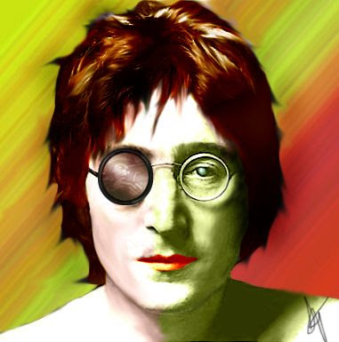 Comic drawing Portrait John Lennon duality face war peace colors