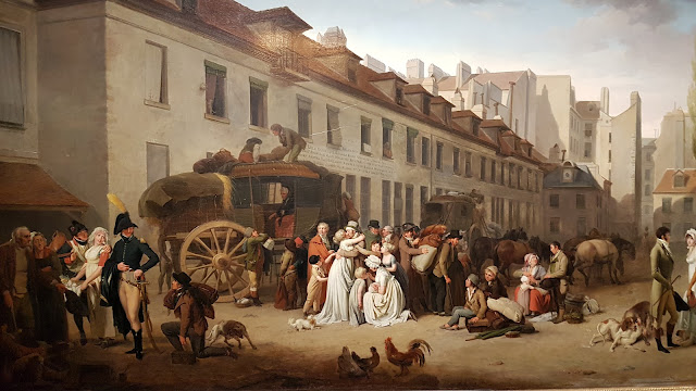 L'arrivée d'une diligence dans la cour des messageries. 1803. Louvre