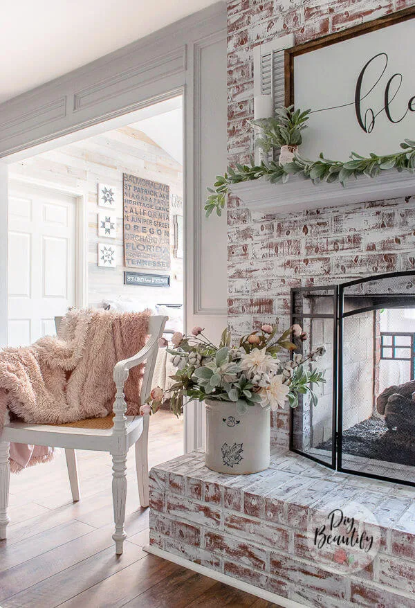 Cottage interior with painted fireplace