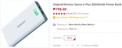 Shopee Romoss Sense 6 Plus 