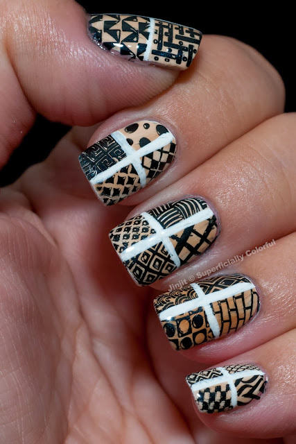 Geometric design stamping nail art vintage duo-chrome Tutorial