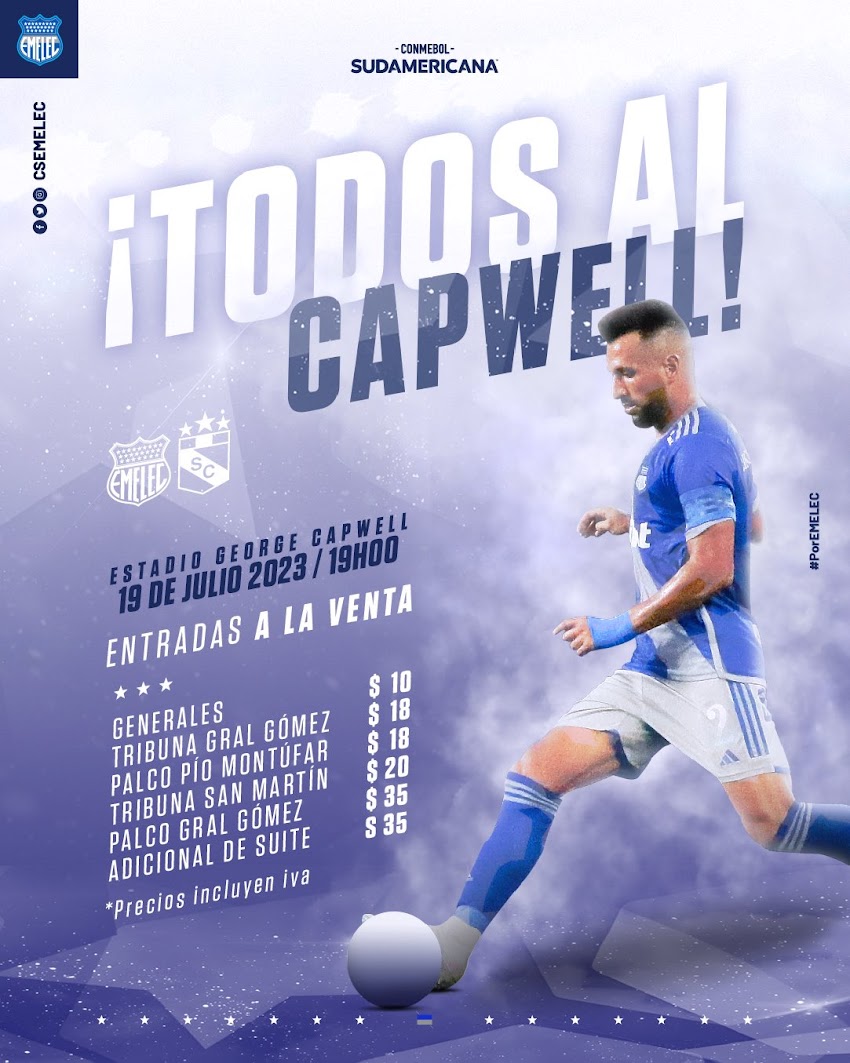 Precios de entradas cotejo EMELEC - S.CRISTAL en el Capwell