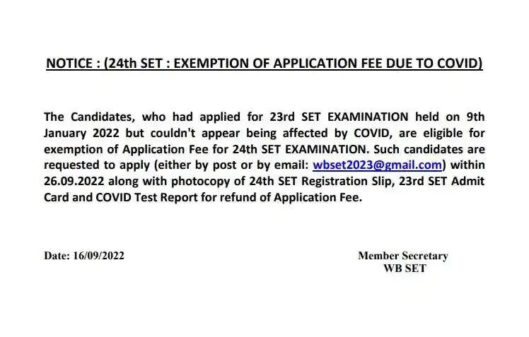 exemption of Application Fee for 24th SET EXAMINATION