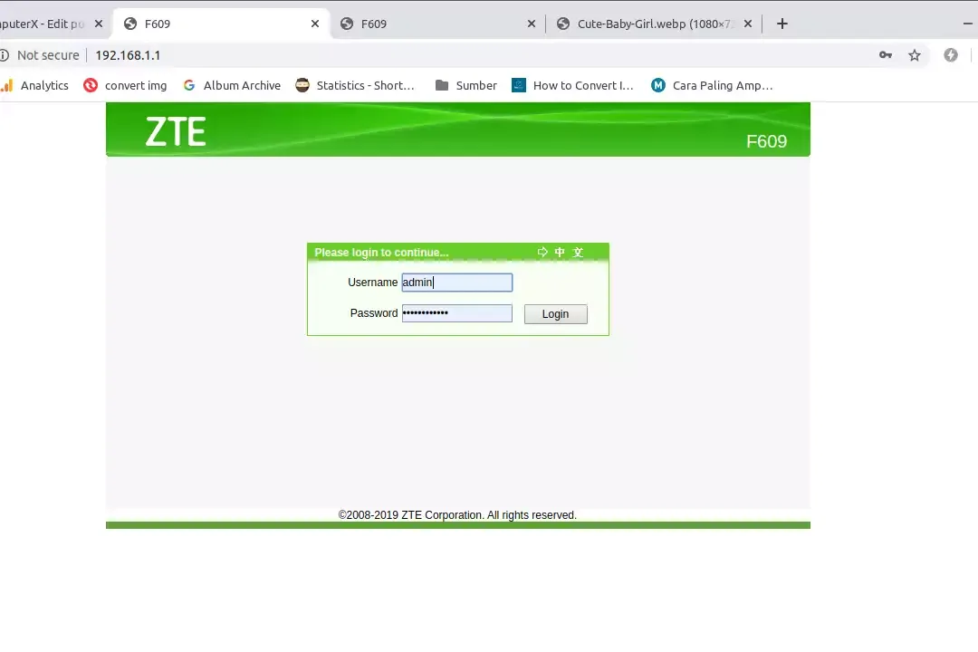 langkah login zte F60g Telkomdso123
