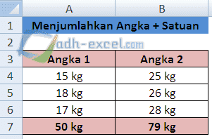 menjumlahkan angka yang memiliki satuan di excel