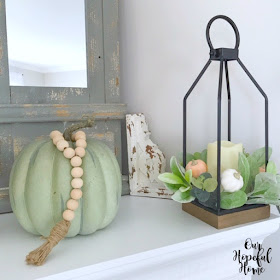 blue faux pumpkin farmhouse beads chippy corbel fall lantern