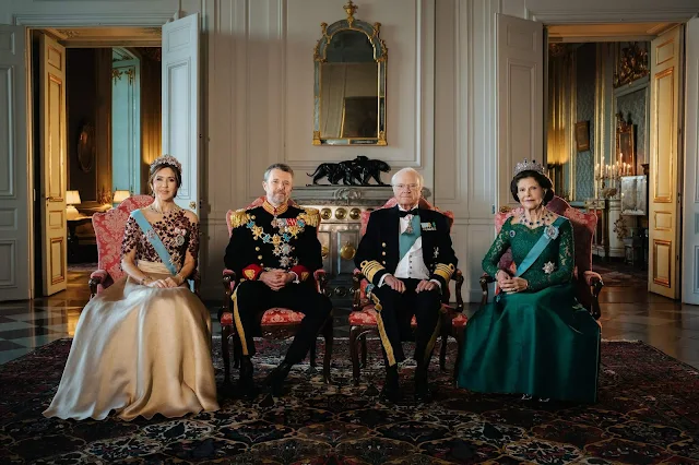 Queen Silvia, King Frederik, Queen Mary, Crown Princess Victoria, Prince Carl Philip, Princess Sofia and Princess Christina tiaras
