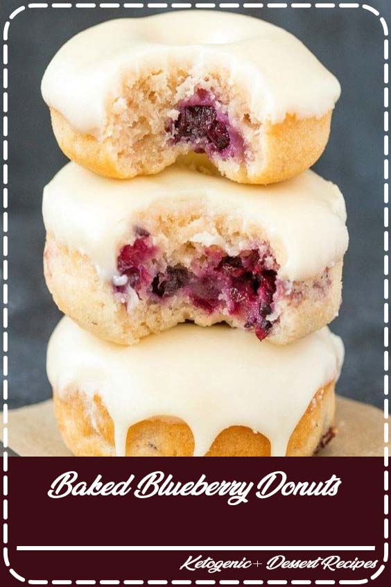 Baked Blueberry Donuts recipe made with NO yeast, NO sugar and NO dairy! Cake like donuts with a tender exterior, topped with a delicious glaze! #vegandonuts #donuts #ketodessert #eggless