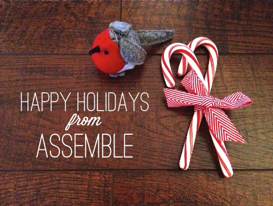 happy holidays from assemble candy canes and felted bird