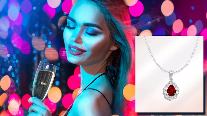 Casually styled ruby pendant, formally styled ruby pendant and Ruby pendant worn by a girl in a party  in a composite picture