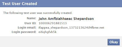 create new test account facebook