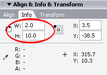 Tekan CTRL+L, klik tab 'info', atur dimensinya 2x10 piksel