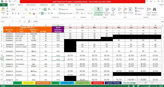 Agile Project Management Excel Template