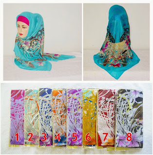 jilbab segiempat katun motif bunga abstrak
