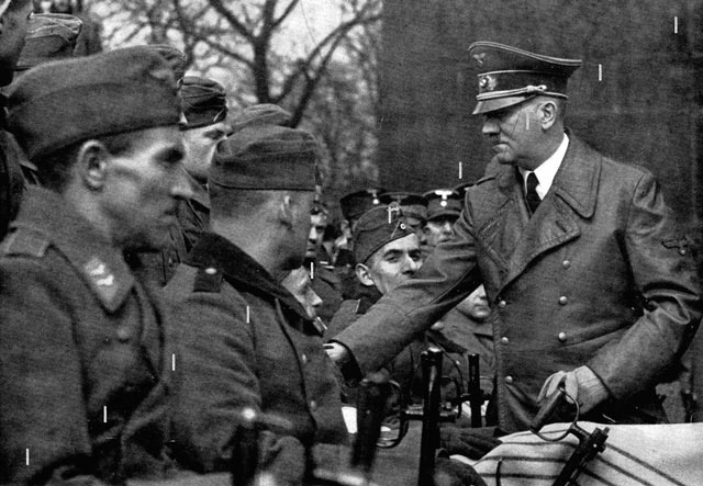 Hitler greets disabled veterans, 15 March 1942 worldwartwo.filminspector.com