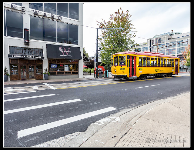 Rock Region Metro Streetcar 408 on Markham Street in downtown Little Rock, AR