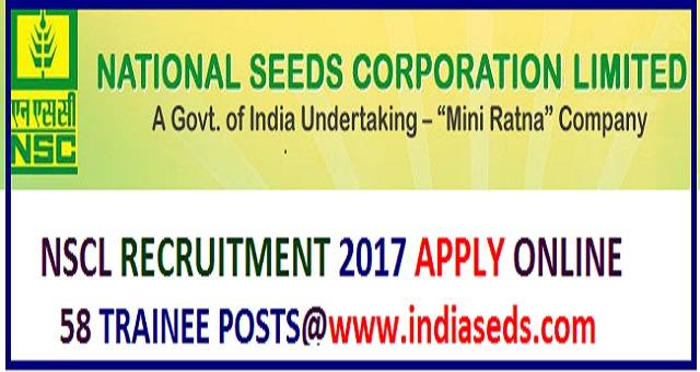 NSCL Recruitmnt 2017, NSCL Trainee posts,www.indiaseeds.com apply online