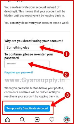 select reason Why Are You deactivate Instagram Account