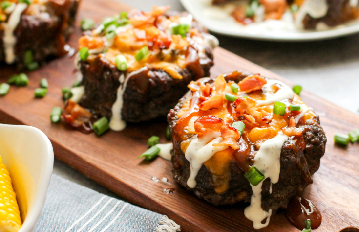 So for all you carb avoiders, I’ve come up with a whole new way to enjoy burgers without the bun. Instead, you serve all the toppings in – the burger itself! These Fully Loaded Burger Bowls are burgers, filled with your favorite topping! It a whole new way to burger!