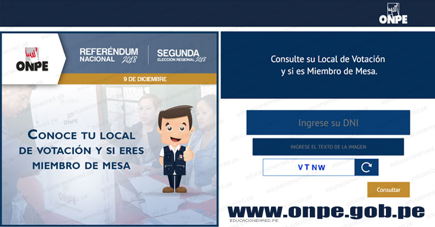 DÓNDE ME TOCA VOTAR ESTE DOMINGO 9 DICIEMBRE: Ubica tu mesa de votación para el Referéndum Nacional y Segunda Vuelta Elecciones Regionales 2018 - www.onpe.gob.pe