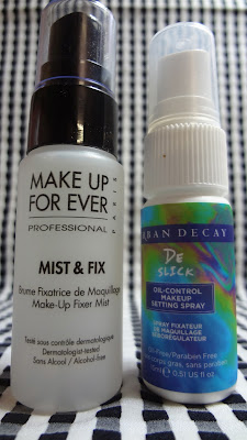 MAKE UP FOREVER Mist & Fix (L) and Urban Decay De-Slick Makeup Setting Spray (R), [Tips] 10+ Steps to Summerproof Makeup! ☼